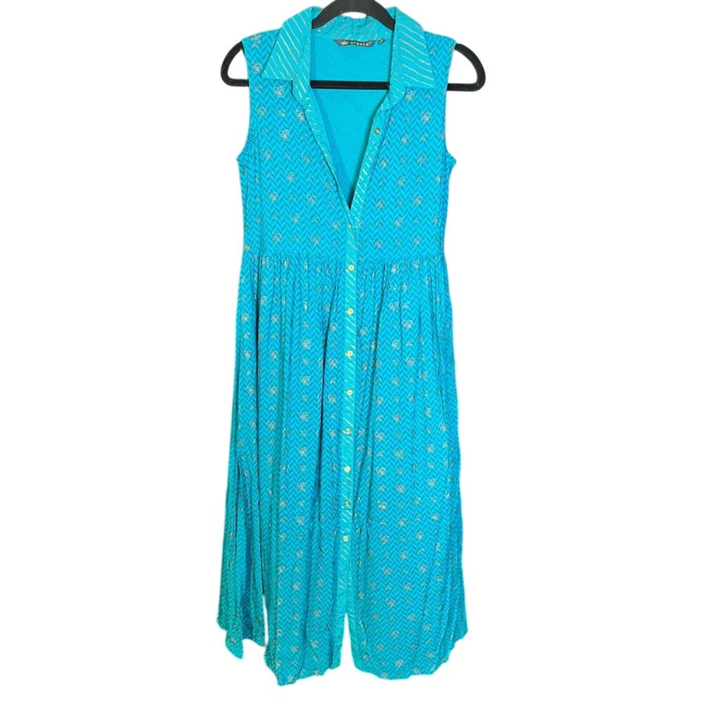 Avaasa Turquoise Button‎ Front Midi Dress Size Small